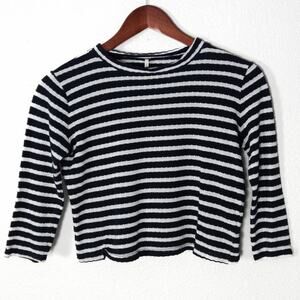 Free People Striped Top Cropped Black and White Cotton Small Nautical